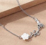 AZ1270 Silver Pearl Flower Hand Necklace with FREE Earrings