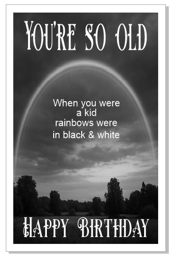 GC23 Birthday Card Greeting Card Happy Birthday Black & White Rainbow