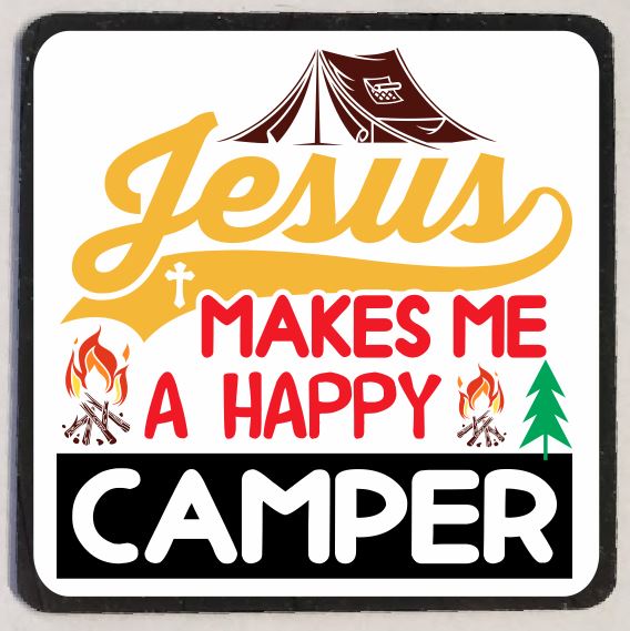 M244 Jesus Makes Me A Happy Camper Refrigerator Magnet