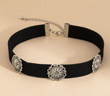 AZ1144 Black Silver Accent Choker Necklace with FREE EARRINGS