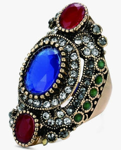 R534 Gold Multi Color Gemstones Fashion Ring