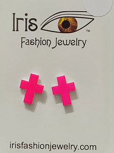 AZ1621 Pink Cross Earrings