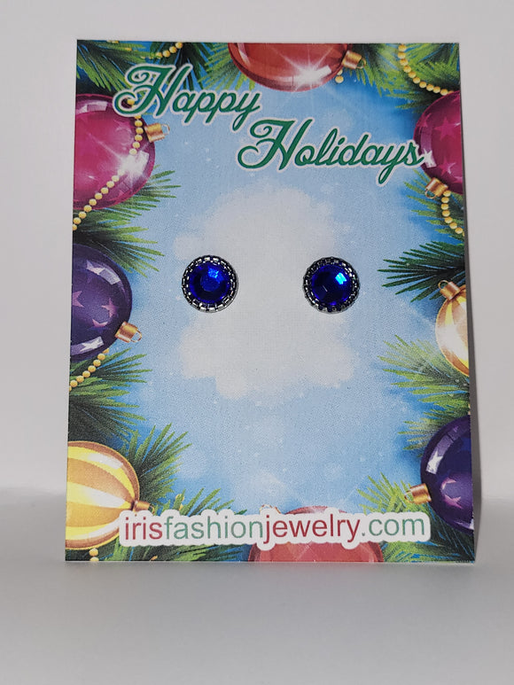 AZ1633 Blue Gem Christmas Earrings