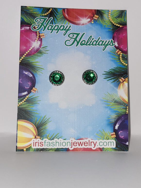 AZ1632 Green Gem Christmas Earrings