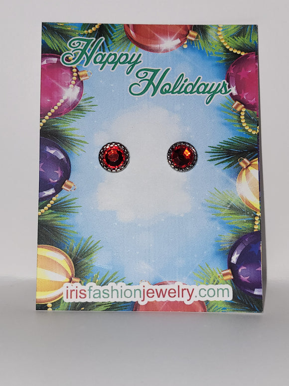 AZ1631 Red  Gem Christmas Earrings