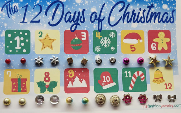 JC16 The 12 Days of Christmas Jumbo Earring Card Set 12 Pairs