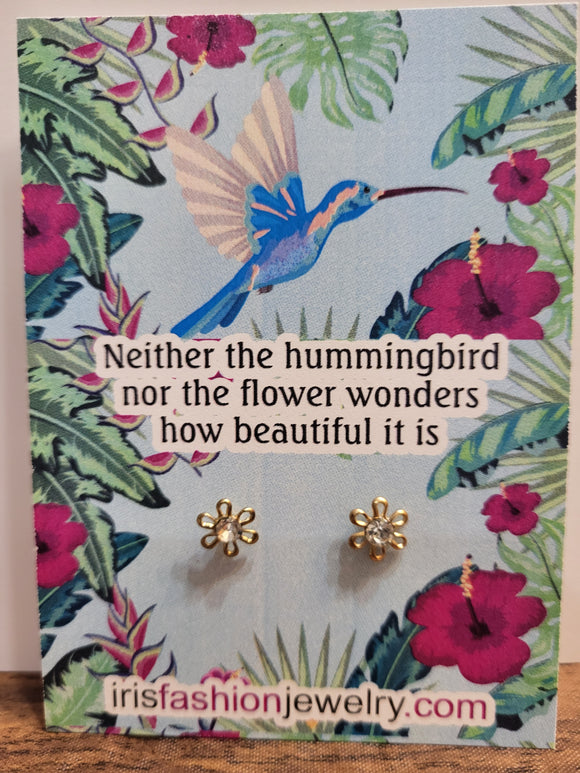 AZ1640 The Hummingbird & The Flower Earrings