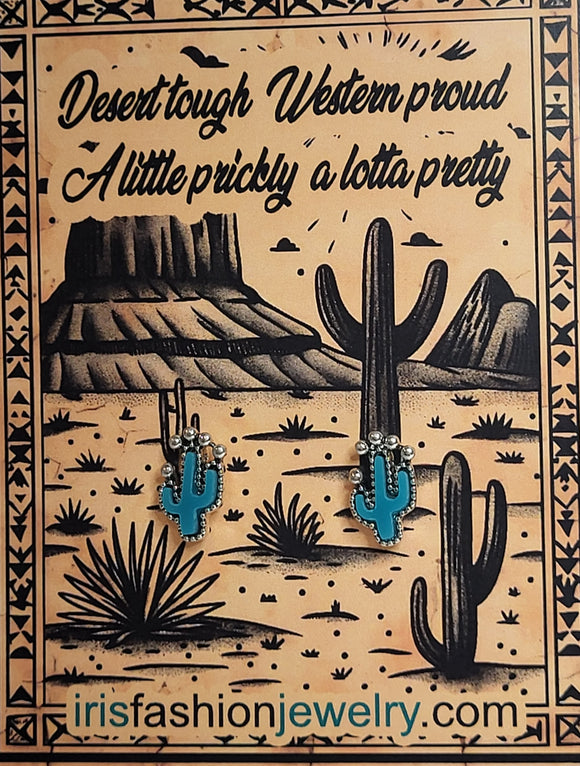 AZ405 Turquoise Cactus Earrings