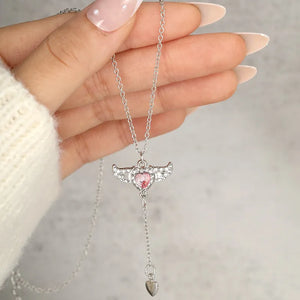 AZ1572 Silver Color Heart Wing Dainty Necklace with Free Earrings