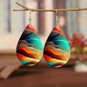 E414 Retro Layers of Color Leather Drop Earrings