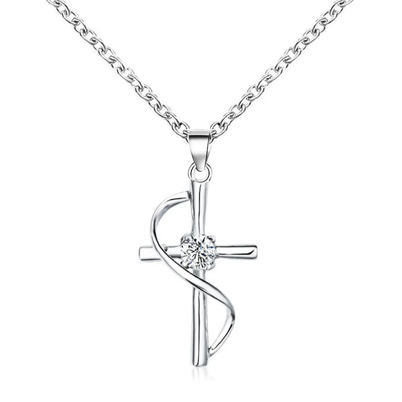 AZ1600 Silver Color Cross Necklace with Free Earrings