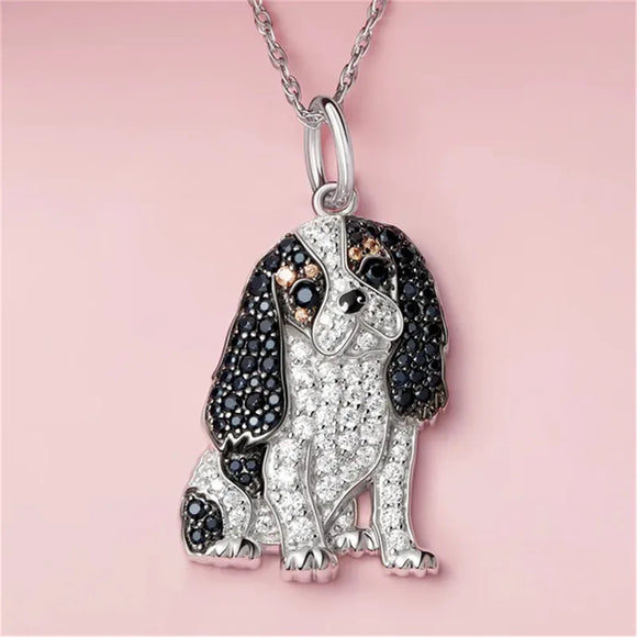 AZ194B Silver Colored Cute Dog Gem Necklace with FREE EARRINGS