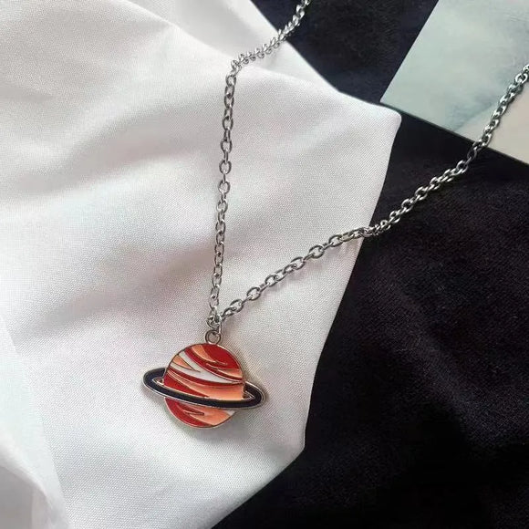 AZ225 Silver Colored Chain Space Planet Necklace with FREE EARRINGS