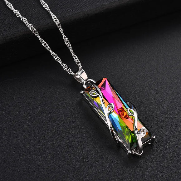 AZ231 Silver Colored Chain Multi Colored Crystal Necklace With FREE Earrings