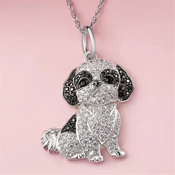 AZ309B Silver Colored Puppy Dog Multi Crystal Necklace With FREE Earrings