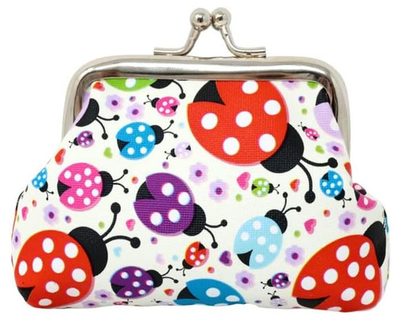 G109 White Colorful Ladybugs Clasp Coin Purse