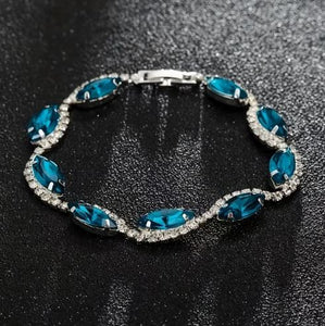 B792 Silver Rhinestone Fashion Blue Gemstone Bracelet