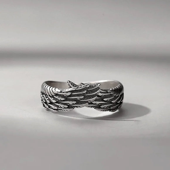 AZ916 Silver Color Adjustable Narrow Angel Wings Ring