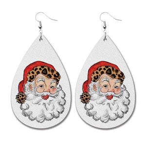 AZ816 Leather Water Drop Santa Earrings