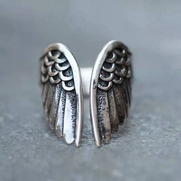 AZ91 Silver Color Adjustable Angel Wings Ring