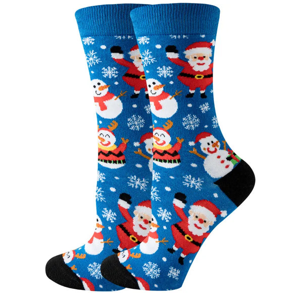 SF306 Blue Santa & Snowman Socks