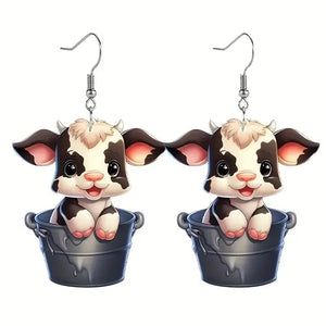 AZ763 Cute Cartoon Cow Acrylic Drop Earrings