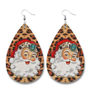 AZ459 Leather Santa Water Drop Earrings