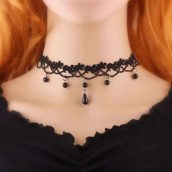 AZ661 Lace Rhinestones Women's Choker with Free Earrings