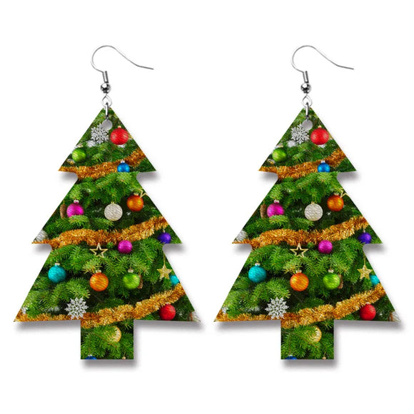 AZ461 Leather Christmas Tree Earrings