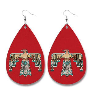 AZ328 Leather Tribal Water Drop Earrings