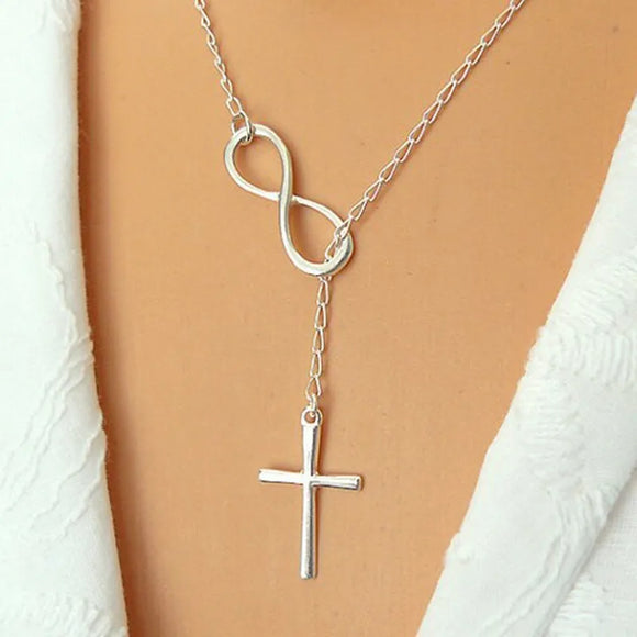 AZ206 Silver Color Cross Infinity Necklace with Free Earrings