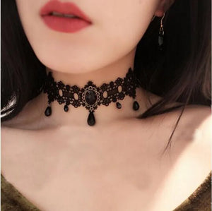 AZ613 Water Droplets Lace Inlay Rhinestones Women's Choker with Free Earrings