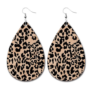 AZ415 Leather Water Drop Leopard Print Earrings