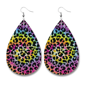 AZ426 Leather Multi Color Leopard Water Drop Earrings