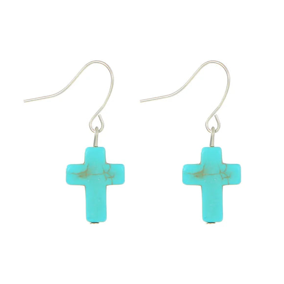 AZ747 Turquoise Stone Look Cross Earrings