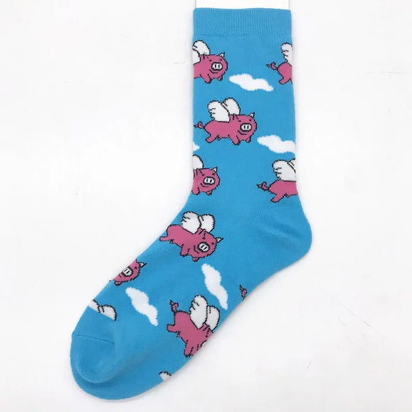 AZ407B When Pigs Fly Print Socks