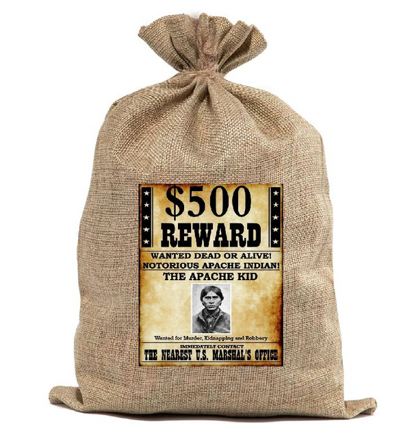 BUR26 Coin Collector Wanted Poster Burlap Bag The Apache Kid