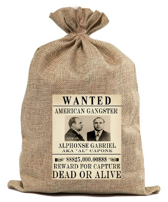 BUR23 Wanted Poster Burlap Bag Al Capone