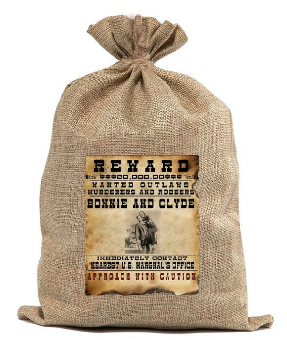 BUR24 Wanted Poster Burlap Bag Bonnie & Clyde