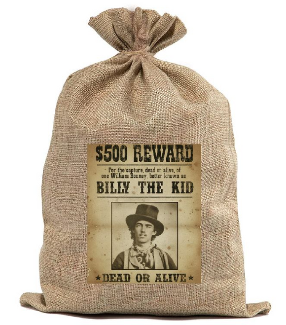 BUR25 Wanted Poster Burlap Bag Billy The Kid