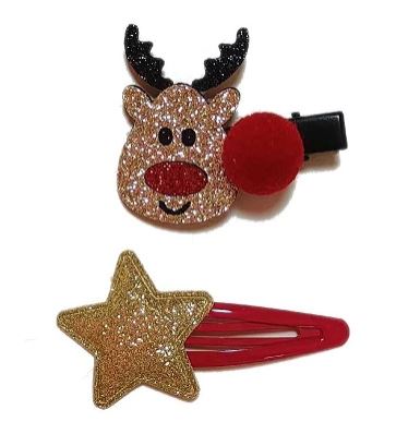 Z111 Reindeer and Star Christmas Hair Clips