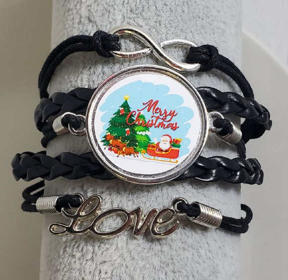 AZ1424 Black Merry Christmas Layer Leather Bracelet