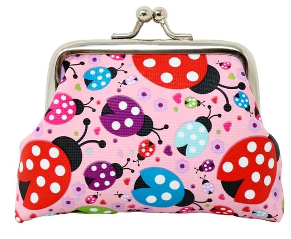 G112 Light Pink Colorful Ladybugs Clasp Coin Purse
