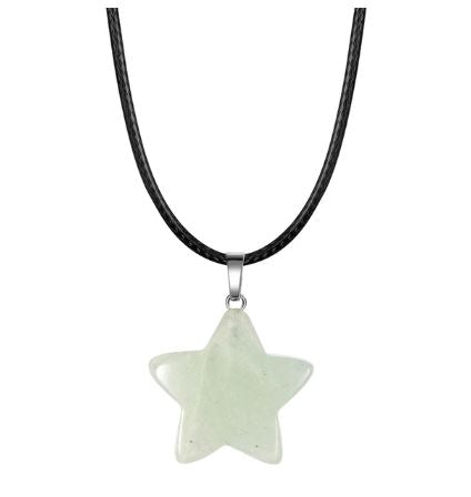 N767 White Frosted Star Natural Quartz Stone on Leather Cord Necklace with FREE Earrings