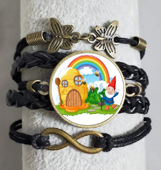 AZ1278 Black Gnome Leather Layered Bracelet