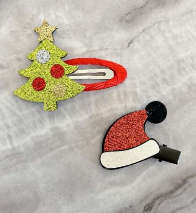 Z109 Christmas Tree and Santa Hat Hair Clips