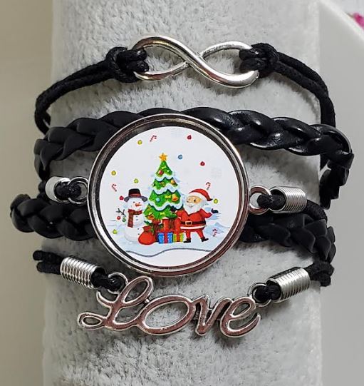 AZ1419 Black Christmas Layer Leather Bracelet