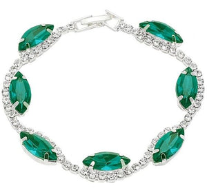 B63 Silver Rhinestone Green Gemstone Bracelet