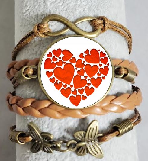 AZ1547 Brown Heart Design Leather Layered Bracelet