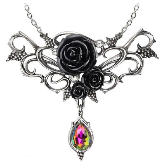 N1261 Silver Rose Iridescent Gemstone Necklace with FREE EARRINGS